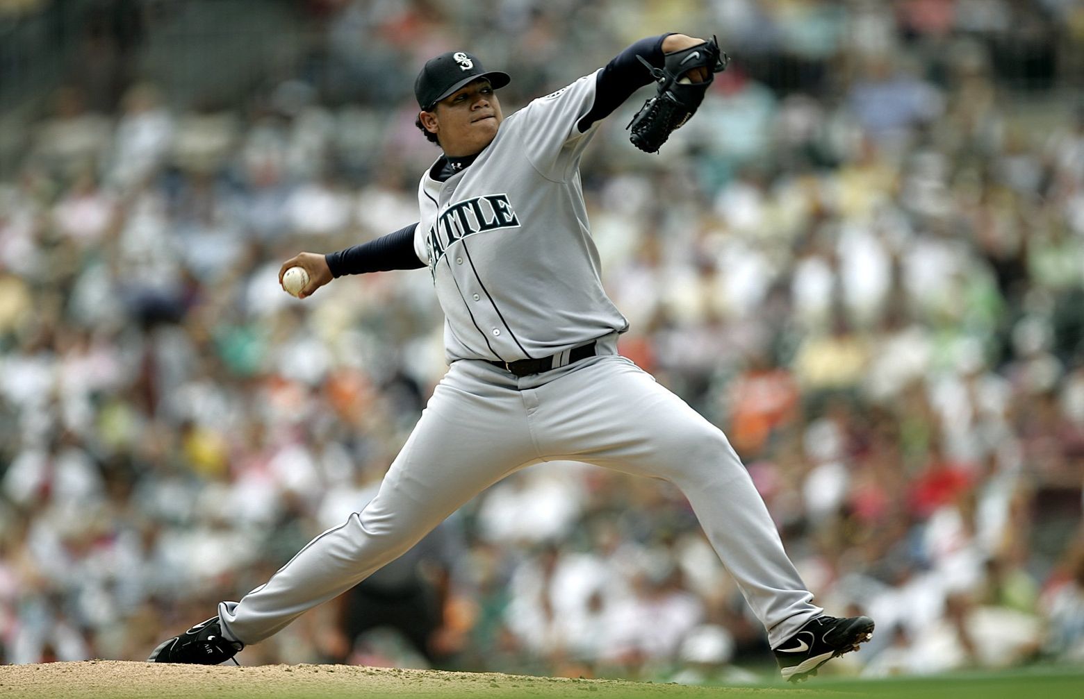 Seattle Mariners pitcher Felix Hernandez of Venezuela, throws against the  Detroit Tigers during the first inning in Detroit, Thursday, Aug. 4, 2005.  The 19-year-old right-hander is the youngest major league starter since