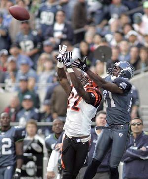 Seattle Seahawks wide receiver Nate Burleson celebrates a catch