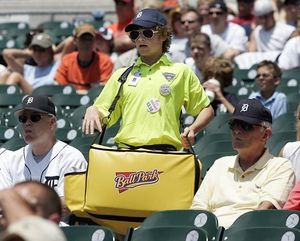 hot dog vendor at baseball game