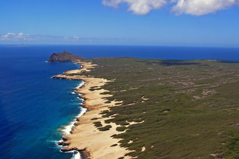 An overview of the island of Niihau, the undeveloped and off-limits island that’s been privately owned since the mid 1800s.  (CATHERINE HAMM/TPN)