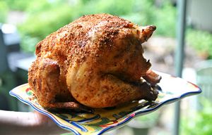 BBQ Beer Can Chicken: Just place the bird on the grill, and let the beer escaping the can keep it moist while cooking. (Gretchen McKay/Pittsburgh Post-Gazette/TNS)