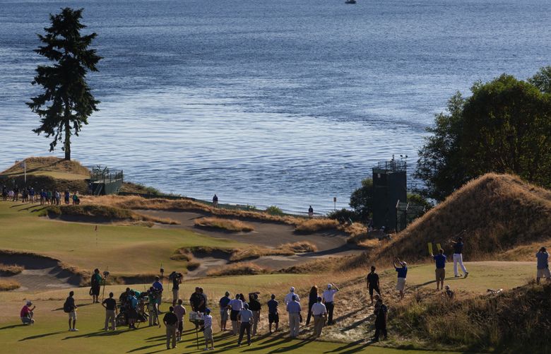 Fans near the 14th hole at the U.S. Open at Chambers Bay on June 21. (Ellen M. Banner / The Seattle Times)