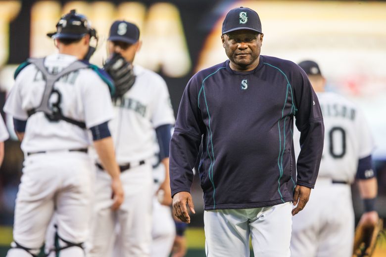 Mariners skipper Lloyd McClendon walks back to the dugout after pulling starter Roenis Elias in the 4th inning.  Elias had thrown a perfect first three innings, but earned 7 runs against him in the 4th.  The Kansas City Royals played the Seattle Mariners Wednesday, June 24, 2015, at Safeco Field in Seattle. (Dean Rutz / The Seattle Times)