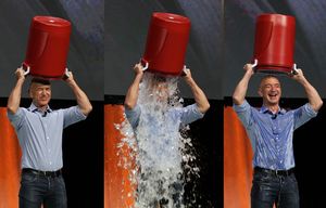 Amazon CEO Jeff Bezos takes the Ice Bucket Challenge at an all-hands meeting for Amazon employees on Friday morning, Aug. 15, 2014, at Key Arena.