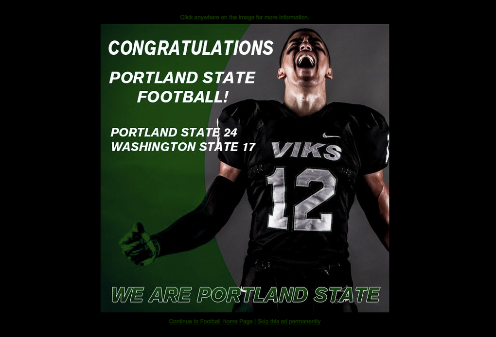 The front of the PSU Vikings’ website after their big win over WSU. (Stefanie Loh / The Seattle Times)