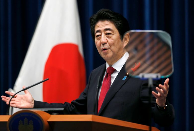 Japan’s Prime Minister Shinzo Abe speaks about the agreement on the Trans-Pacific Partnership trade deal at Abe’s official residence in Tokyo, Tuesday, Oct. 6, 2015. (AP Photo/Shuji Kajiyama)