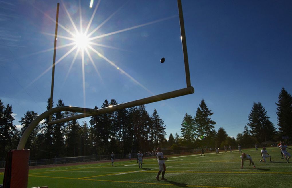 Seahawks player Jermain Kearse played his first football on the practice field at Lakes High School in Lakewood, WA . Photo to go with a story about the first fields that some of the Seahawks played football on. (Ellen M. Banner / The Seattle Times)