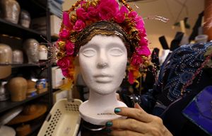 Headpiece for the upcoming production of “The Pearl Fishers” designed by Dame Zandra Lindsey Rhodes, fashion designer, visiting artist at Seattle Opera.
but, she calls herself Zandra