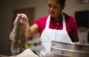Rachel Hines sifts freshly-ground grain at her restaurant, Agrodolce in Seattle. 

PACIFIC NORTHWEST MAGAZINE – 2015 DINING OUT ISSUE – MARIA HINES – AGRODOLCE – SEATTLE, WASH. – 082515