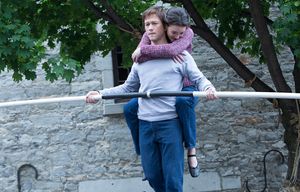 This photo provided by Sony Pictures Entertainment shows Charlotte Le Bon, left, as Annie and Joseph Gordon-Levitt as Philippe Petit in a scene from TriStar Pictures’ “The Walk.” The Walk, is a fictionalized rendering of Philippe Petits 1974 high-wire stroll between the World Trade Center towers. (Takashi Seida/Sony Pictures Entertainment via AP)
