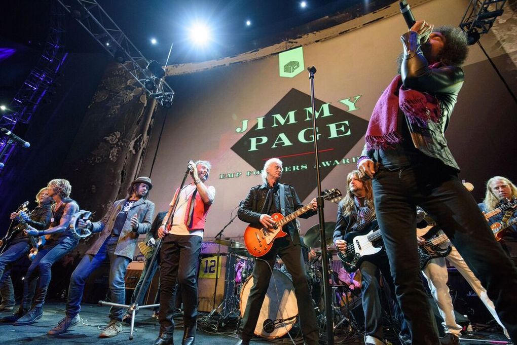 Jimmy Page jamming on ‘Rock and Roll’ with members of Nirvana, Soundgarden and others at his EMP tribute.