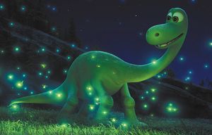 THE GOOD DINOSAUR – SEEING THE LIGHT — An Apatosaurus named Arlo makes an unlikely human friend in Disney•Pixar’s “The Good Dinosaur.” Directed by Peter Sohn, “The Good Dinosaur” opens in theaters nationwide Nov. 25, 2015. ©2015 Disney•Pixar. All Rights Reserved.