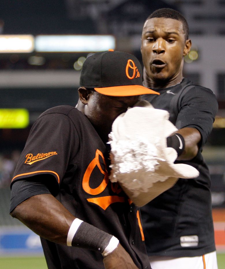 What a pie in the face from Adam Jones looks like [Video]