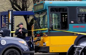 This METRO bus, parked near a bus stop in the North bound lanes of 4th Avenue South, was the scene of a shooting.