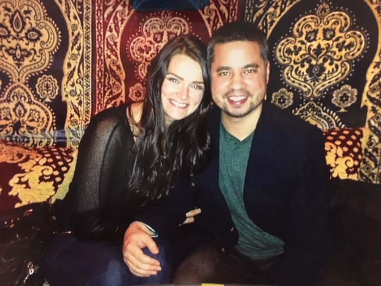 Elle Horn (left) and Nick Okano didn’t just meet at Nordstrom — they got married in a Nordstrom conference room. (Courtesy of Elle Horn and  Nick Okung)