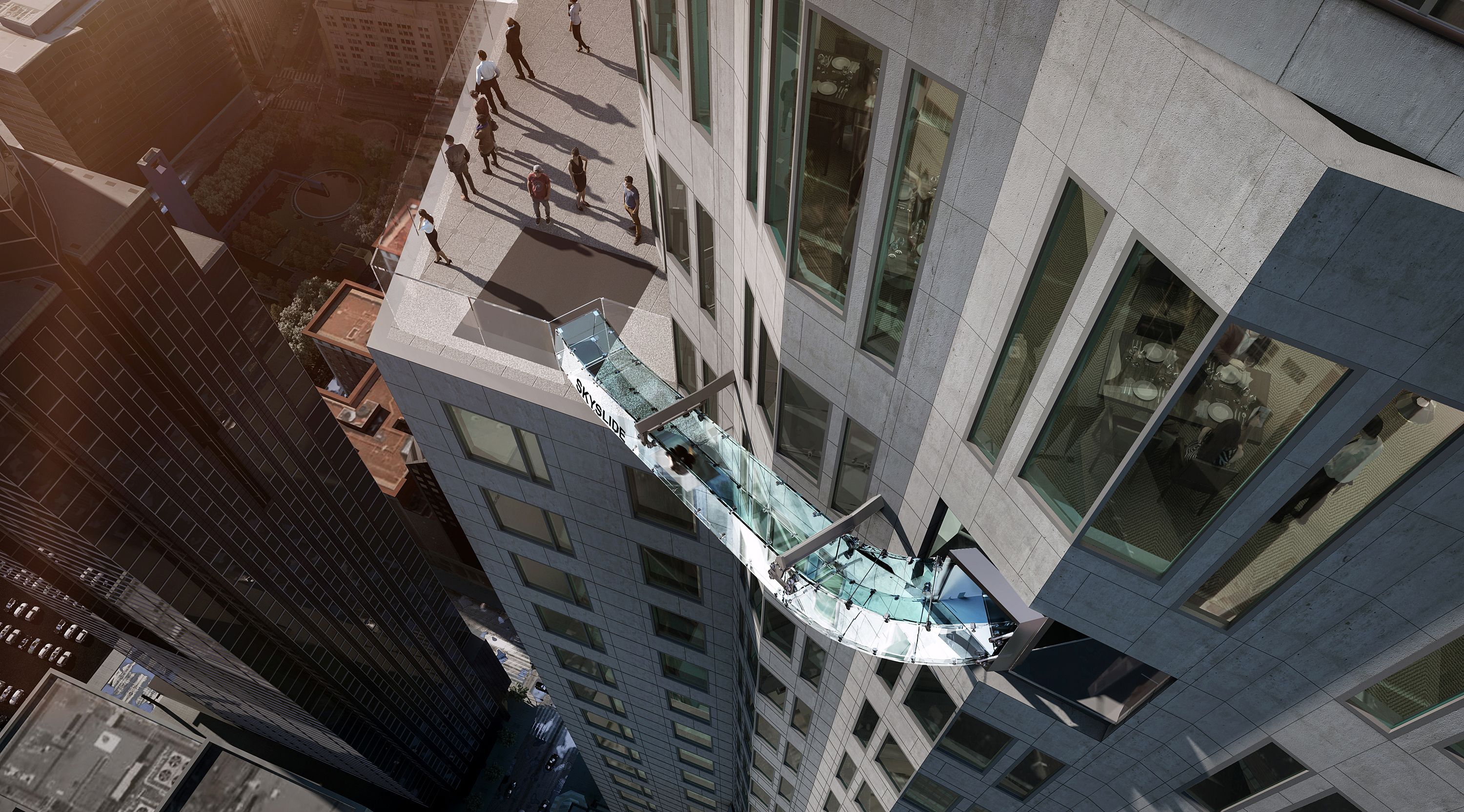 Ride the sky on a glass slide 70 stories above downtown Los