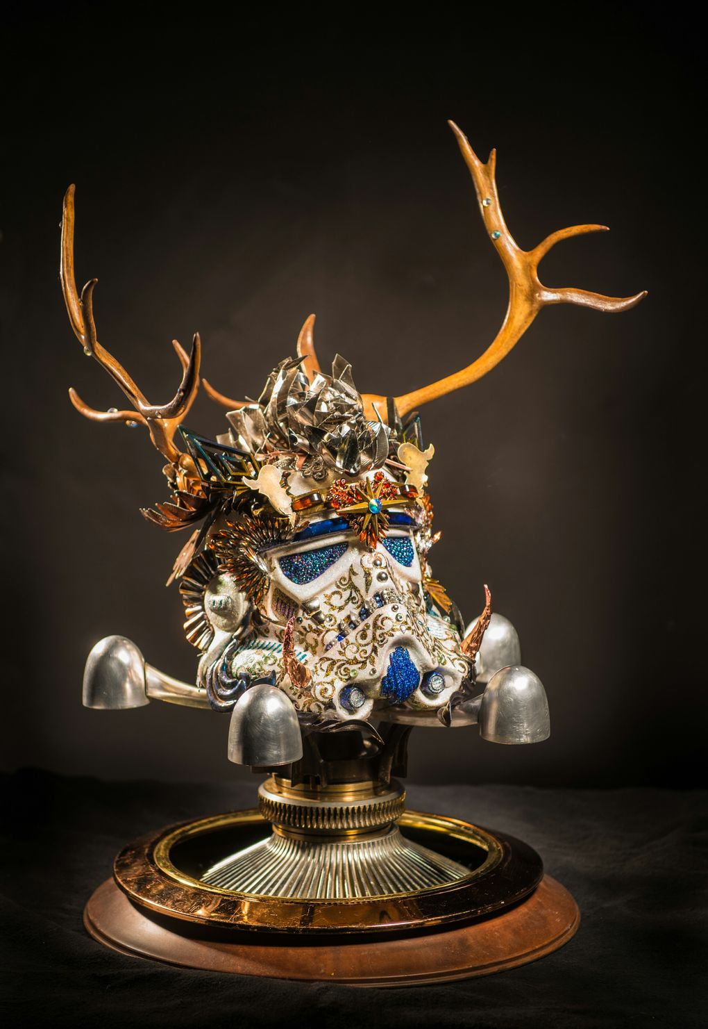 Zack Verde’s “Force For Good” (2016) is a glittery and antlered Stormtrooper helmet in the new group show at Seattle’s Center on Contemporary Art (CoCA). (Courtesy of Miguel Edwards)