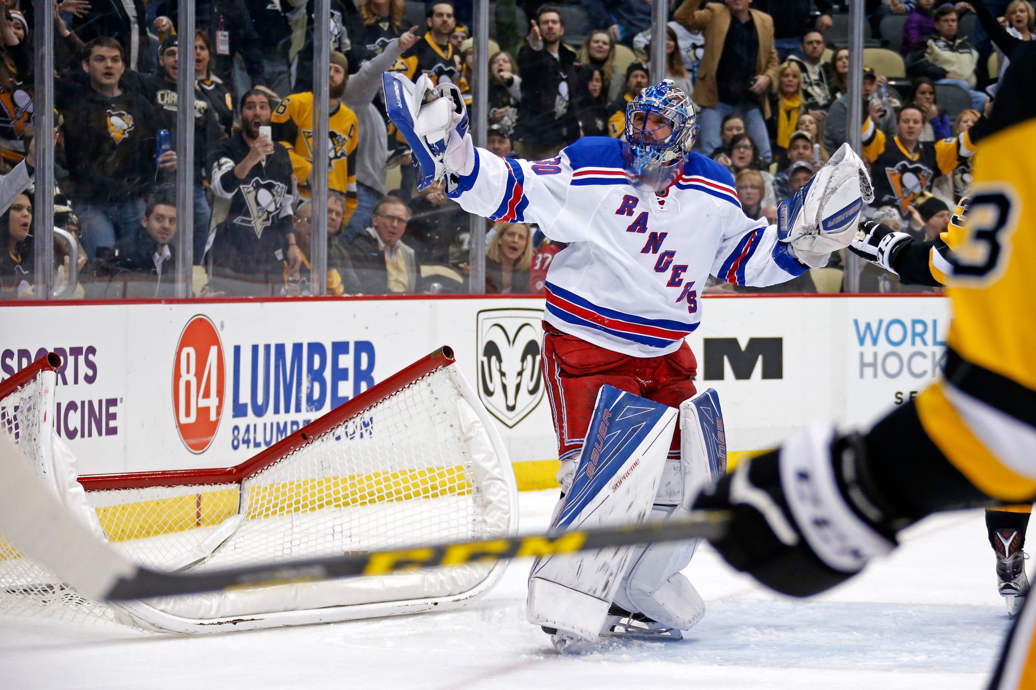 New York Rangers goalie (30) Henrik Lundqvist blocks a shot on
