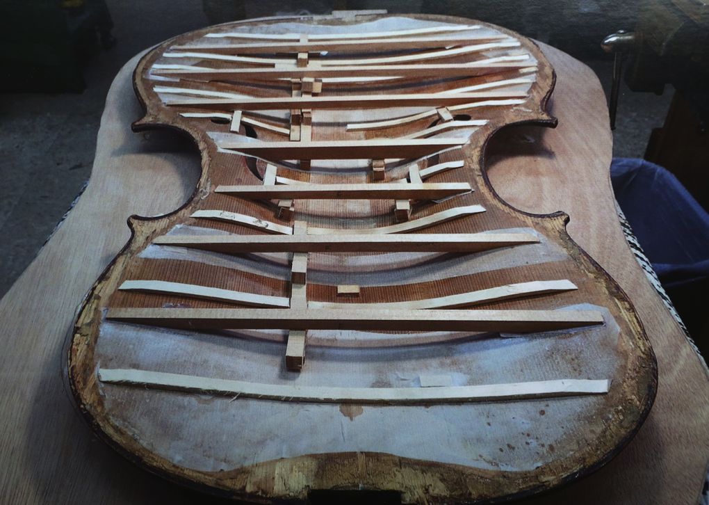 A look inside the top of an exceedingly rare Stradivarius cello that had been clumsily restored over the centuries. (Courtesy of Rafael Carrabba)
