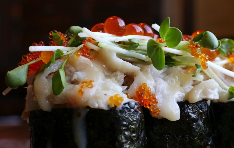 The delicious black cod three-piece sushi special at Kingyo. (Ken Lambert / The Seattle Times)