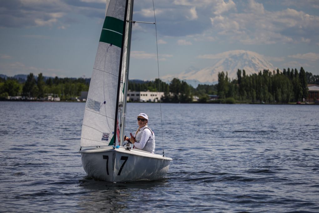 It was in the Seattle area that Helena Scutt first learned to sail. On this day she takes out a small sailboat at Sail Sand Point. Helena Scutt and teammate Paris Henken have qualified for the 2016 Olympic Summer Games in Rio in the 49erFX sailing event. (Dean Rutz/The Seattle Times)