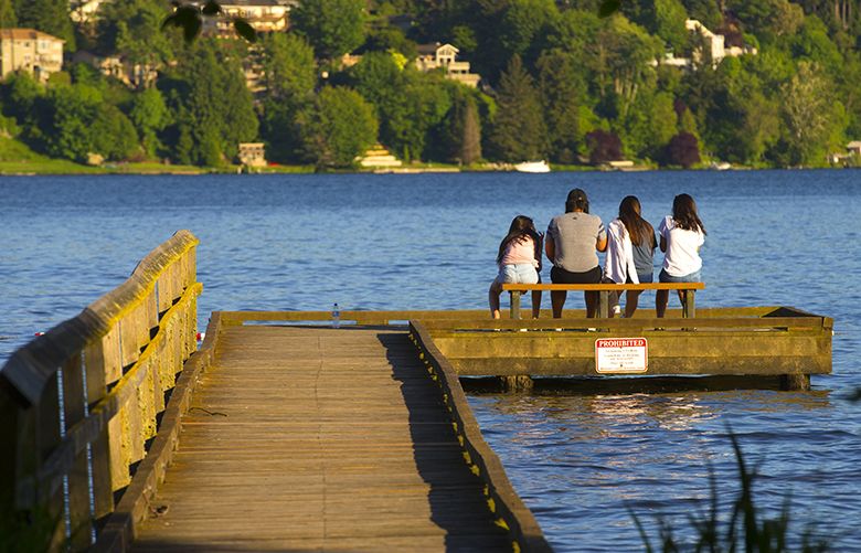Hanging out in the early evening sunshine at the end of the walkway at Lyon Creek Waterfront Preserve on Lake Washington in Lake Forest Park. The Lake Forest Park neighborhood is located just north of Seattle along the north end of Lake Washington and just west of Kenmore. Photos taken May 6th, 2016.