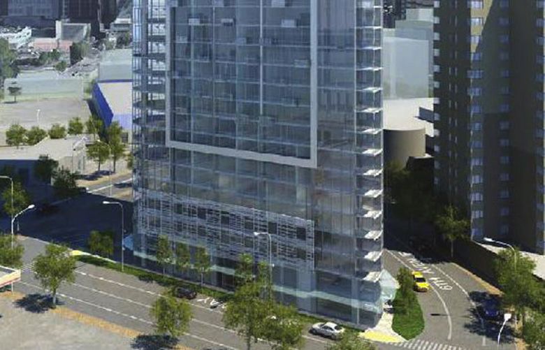 A 43-story apartment building planned for 600 Wall St. in Seattle.