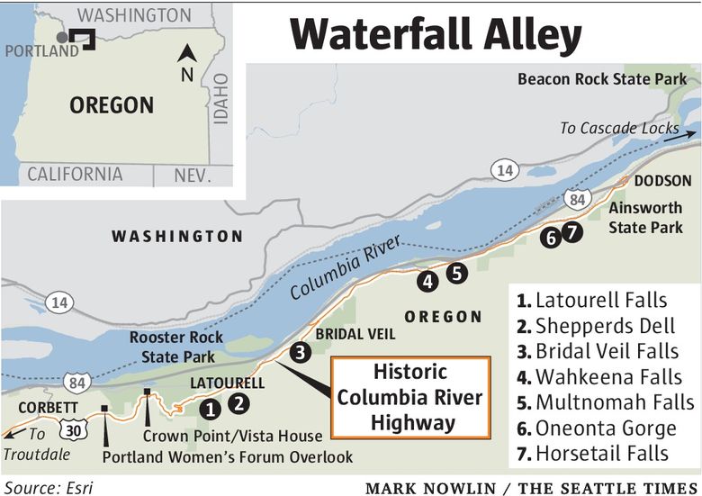 Columbia River Gorge Waterfalls Map Drive, Bike Or Hike Near Stunning Waterfalls As Historic Route Turns 100 |  The Seattle Times