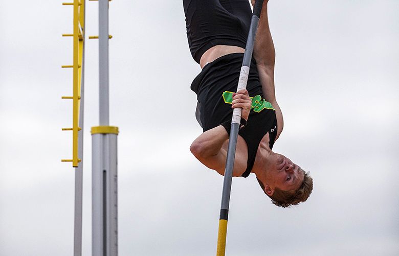 Bishop Blanchet’s Zach Shugart won the 3A pole vault Thursday.  The first day of 3A and 4A track and field was contested Thursday, May 26, 2016 at Mt. Tahoma High School in Tacoma.
