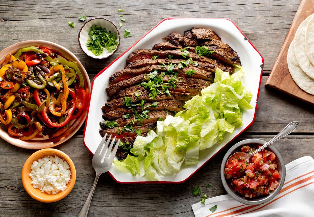 Steak and fixings are ready for fajitas. (RIKKI SNYDER/NYT)