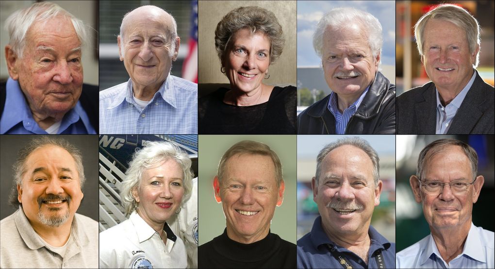 TOP ROW (L-R):
Joe Sutter, Dave Huntman, Carolyn Corvi, Craig Dupler, Jim Albaugh
BOTTOM ROW (L-R):
John Lopez Jr., Suzanna Darcy, Alan Mulally, Charlie Grieser, Phil Condit (The Seattle Times)