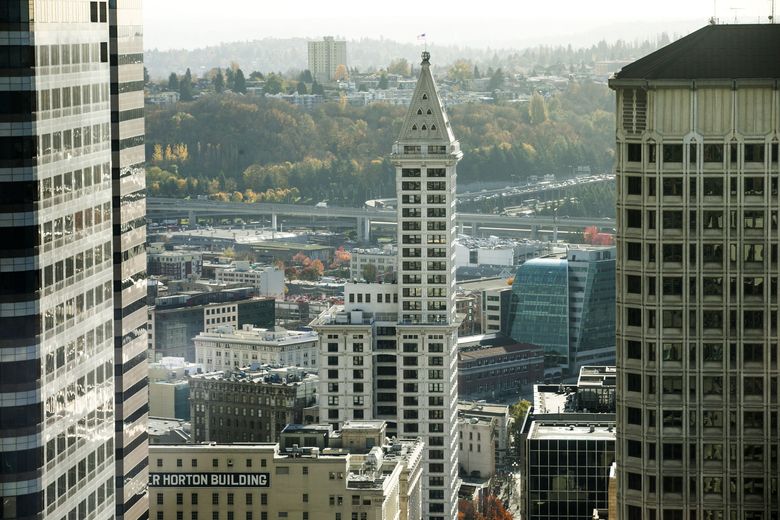 The Smith Tower as seen from the Russell Investments Center building in downtown Seattle Wednesday November 11, 2015.