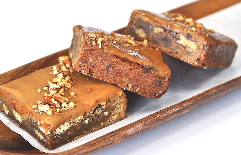 Recipe Sticky Toffee Blondies with Sea Salt and Roasted Pecans The