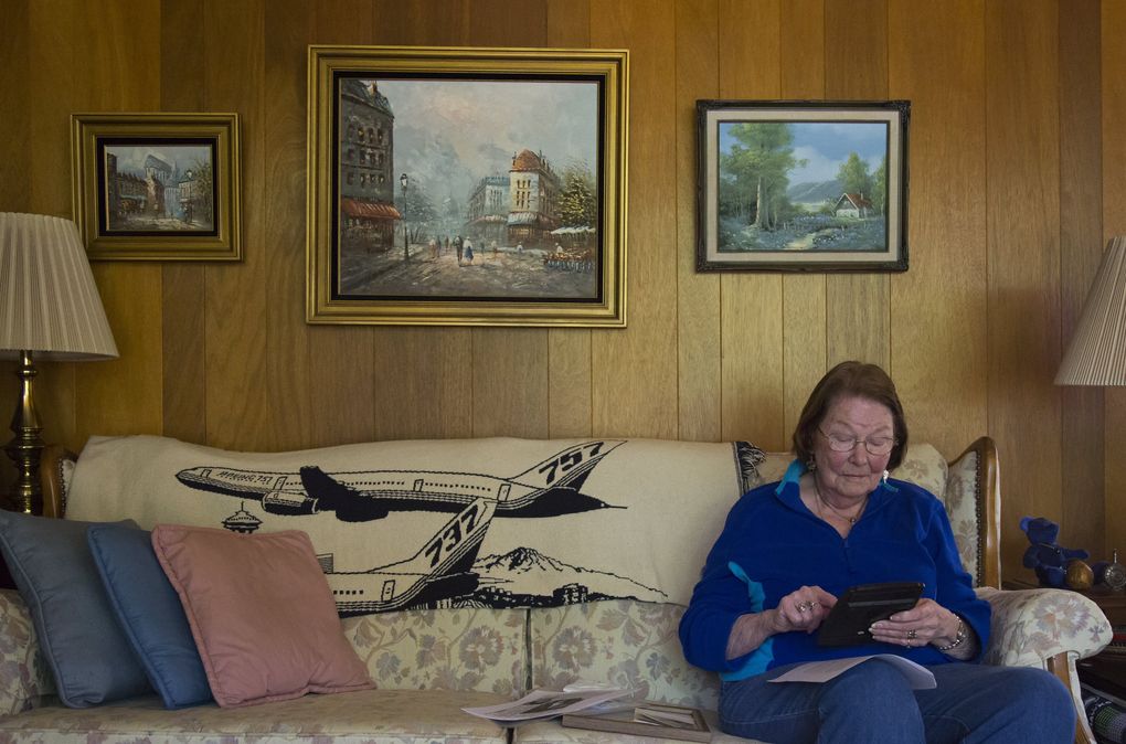 Luella Armstrong calculates how old she was when she got married. Armstrong, now 86, was the first woman to graduate in 1951 from what is now the Department of Aeronautics and Astronautics. (Sy Bean/The Seattle Times)