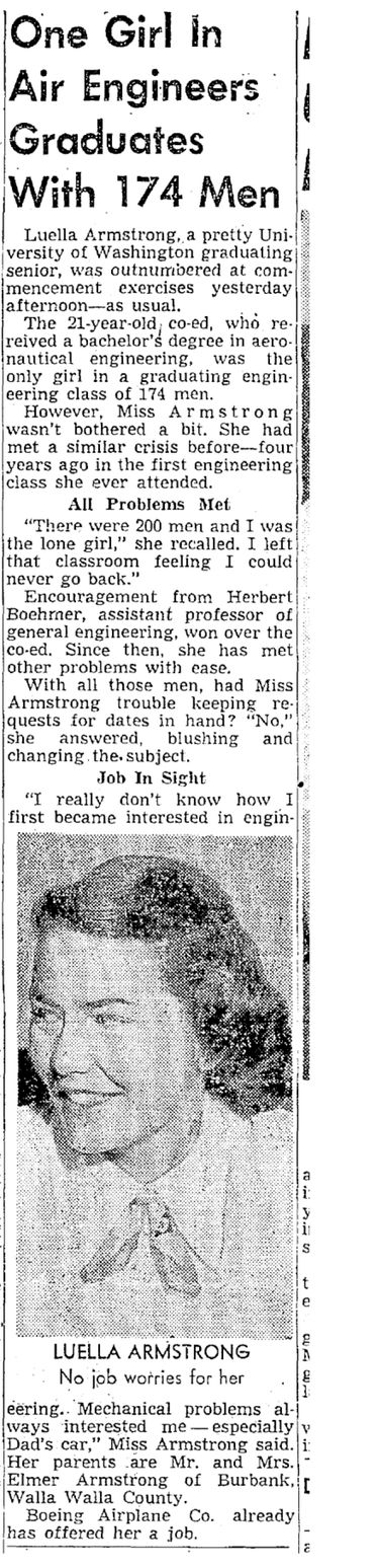 This June 10, 1951 Seattle Times article about Luella Armstrong prompted her grandson to contact the newspaper recently and ask for a correction.