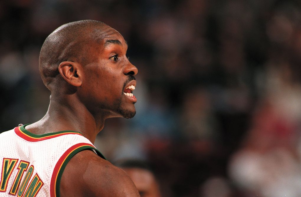 Sonics point guard Gary Payton averaged 19.3 points and 7.5 assists in 1995-96 and was the NBA’s Defensive Player of the Year. (Seattle Times file)