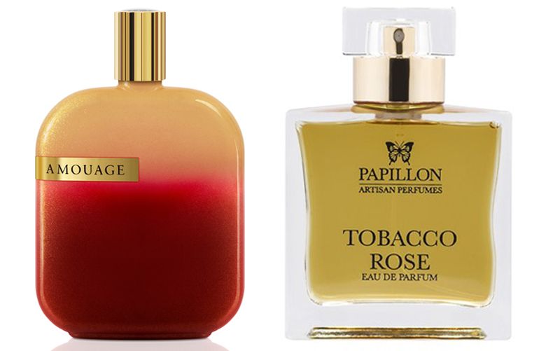 Amouage Opus X, 
about $255 at amouage.com; Papillon Artisan Perfumes Tobacco Rose, $160 at luckyscent.com
