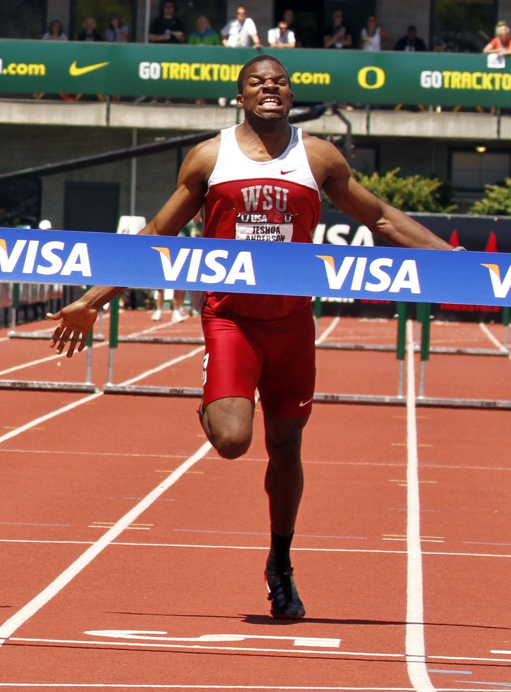 Jeshua Anderson wins the 400-meter hurdles at the 2011 U.S. track and field championships. In April 2012, he pulled his hamstring and the injury kept troubling him. (Don Ryan/ASSOCIATED PRESS)