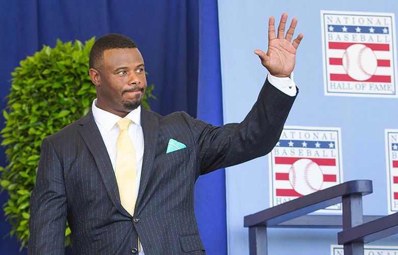 Ken Griffey Jr. is introduced at Sunday’s induction ceremony.  Ken Griffey Jr. and Mike Piazza were inducted into baseball’s Hall of Fame Sunday, July 24, 2016 in Cooperstown, NY.