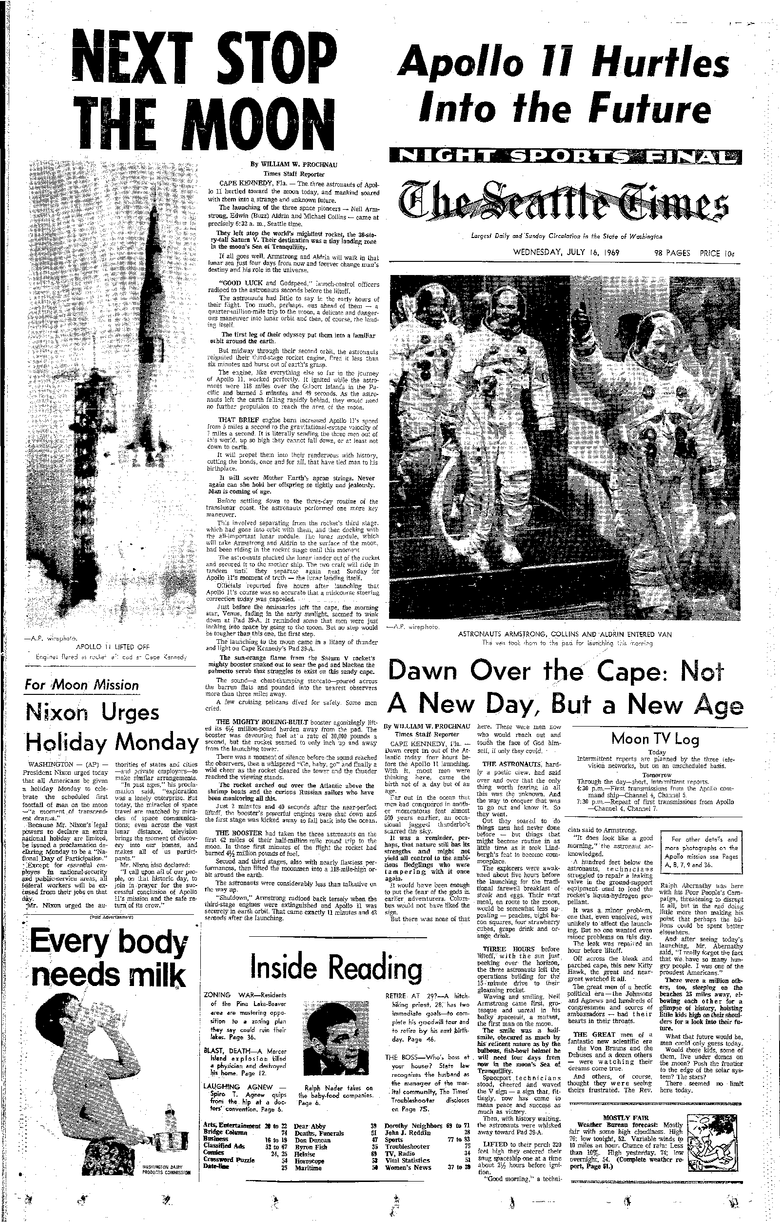 Elgin Daily COURIER NEWS 1969 Newspaper Apollo 1 1 2024 MOON MEN LIFT OFF REJOIN MS