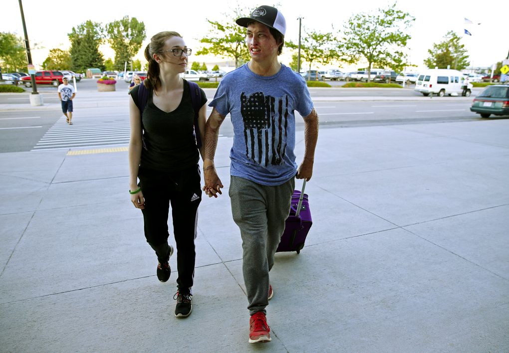 Megan Lanfear, of Seattle, surprised Lyon in Montana last month for his 26th birthday. (Ken Lambert/The Seattle Times)