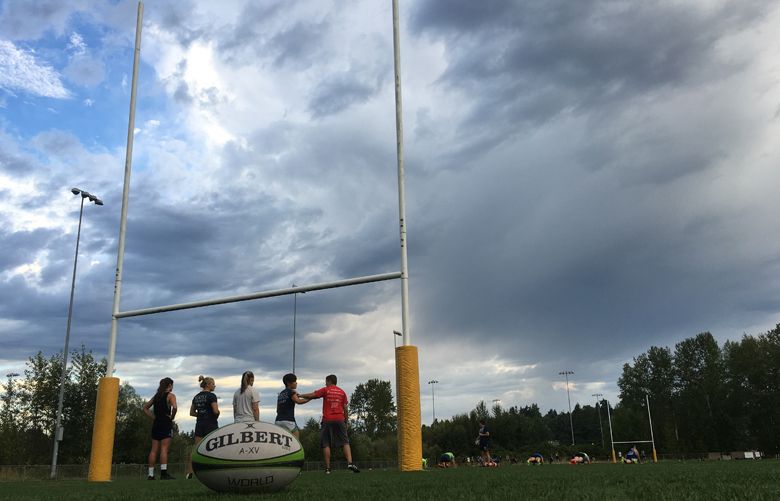 Players practice at the Seattle Saracens Rugby Club at Magnuson Park in Washington on July 21, 2016. (Stefanie Loh / The Seattle Times)