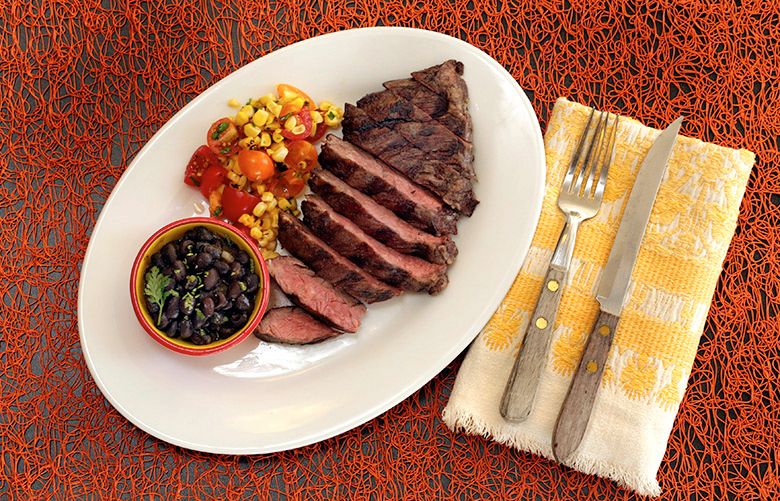 Recipe Grilled Skirt Steak, BeerBraised Black Beans and Blistered Corn and Tomato Salsa The