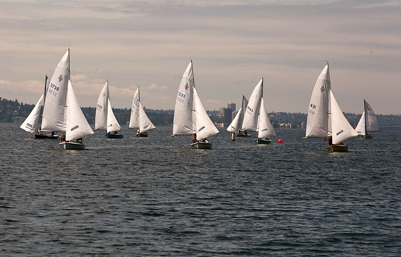 Sailboats cruise near Beaux Arts Village in King County. Beaux Arts Village is located just north of the Interstate 90 Bridge on the on the Eastside.