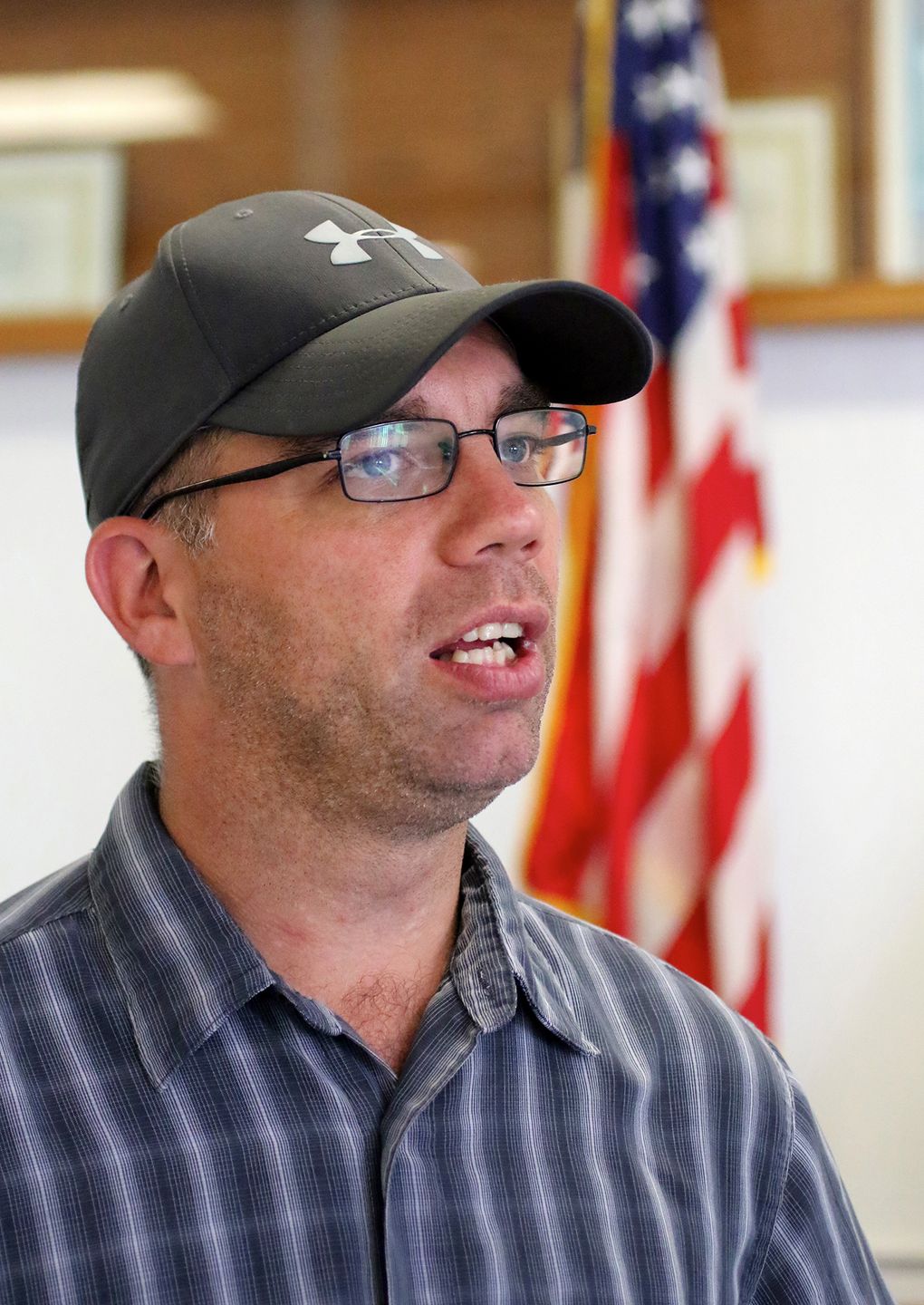 Greg Williams, a millwright at KapStone, said he’s backing Trump, believing he’ll protect U.S. jobs, values and Second Amendment rights. (Greg Gilbert/The Seattle Times)