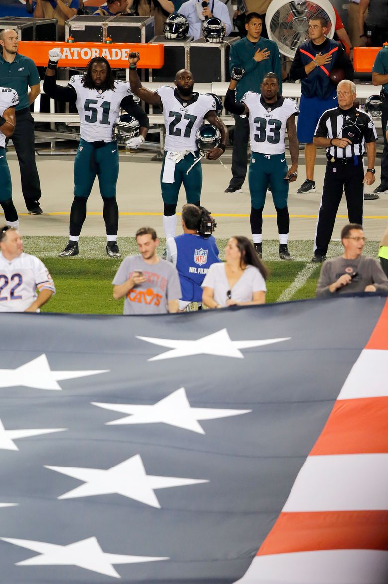 Philadelphia Eagles players protest during National Anthem at