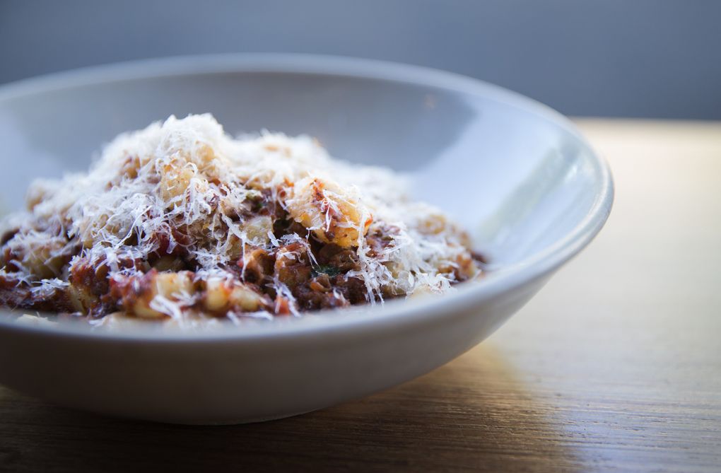 Ethan Stowell’s potato gnocchi with beef short rib ragu, made with white wine, San Marzano tomatoes, extra virgin olive oil, diced carrots, onion, celery and garlic. (Lindsey Wasson/The Seattle Times)