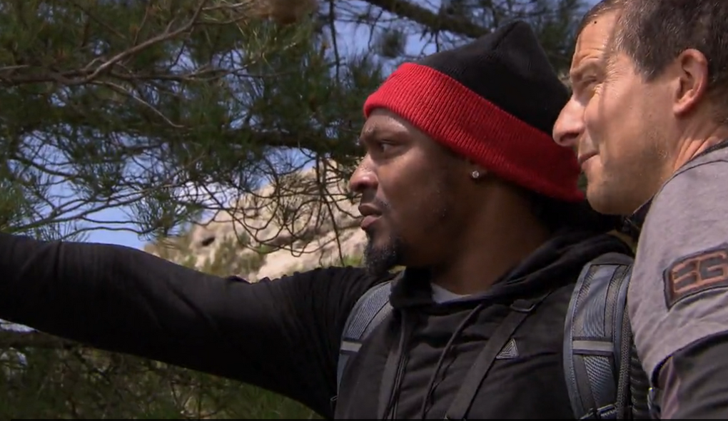 Marshawn Lynch appears on Bear Grylls’ NBC show “Running Wild.” (NBC)