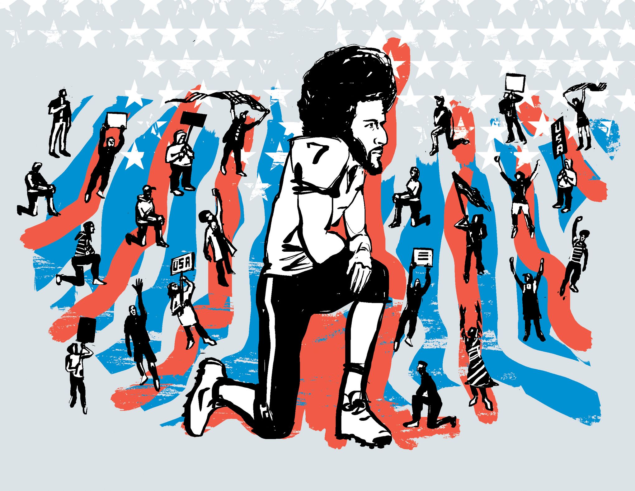 Patriotic American Football Player: Patriotic American Football Player:  Show your team spirit and American pride with a unique illustration of a