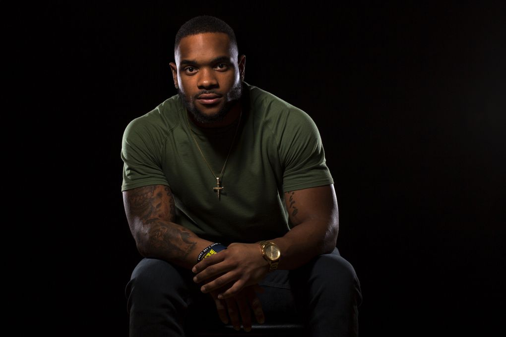 Thomas Rawls is in his second year as a running back with the Seahawks. He grew up in Flint, Mich., in the city’s rough north end, but stayed on the path to success in a family that surrounded him with love. Photographed at the Seahawks’ Virginia Mason Athletic Center in Renton on Oct. 5. (Bettina Hansen/The Seattle Times)